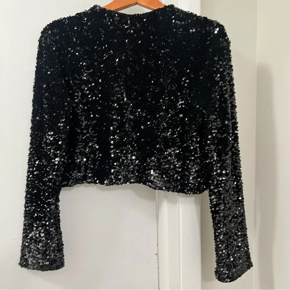 H&M Black TIE-FRONT SEQUINED JACKET - Picture 5 of 12